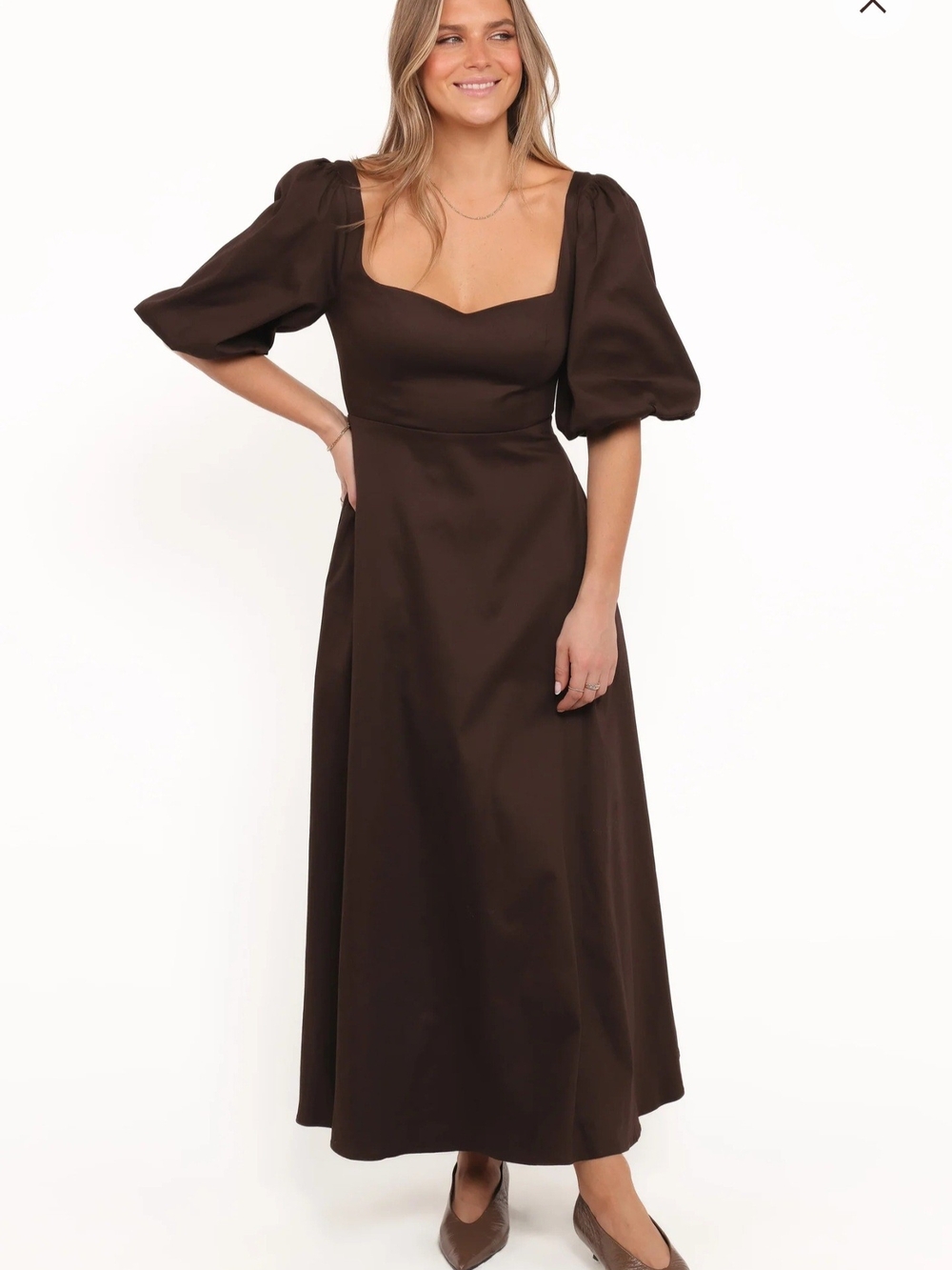 Petal & Pup Chocolate Brown Square Neck Puff Sleeve Maxi Dress
